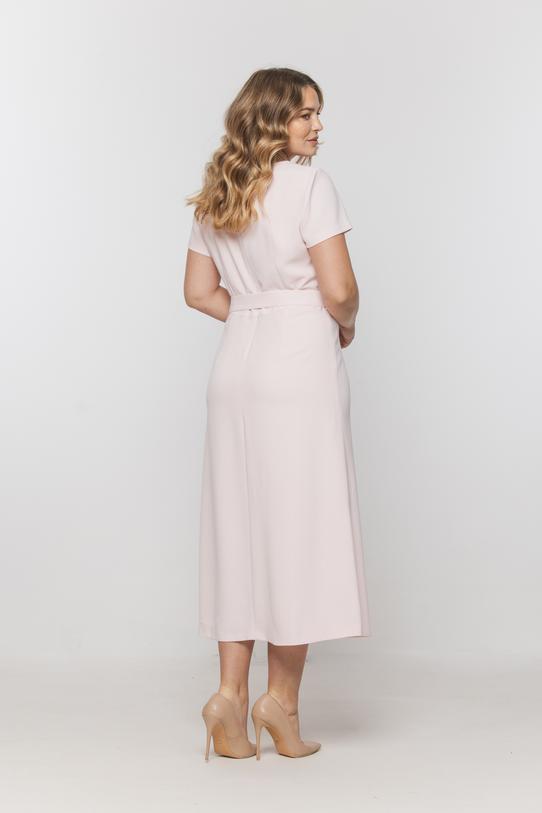 Pastelowa sukienka z paskiem i krótkim rękawem - 2