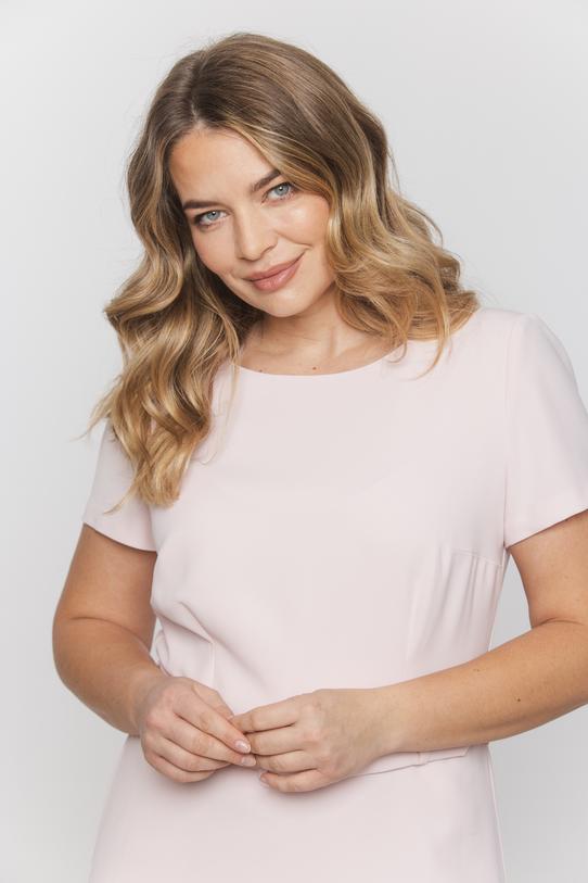 Pastelowa sukienka z paskiem i krótkim rękawem - 4