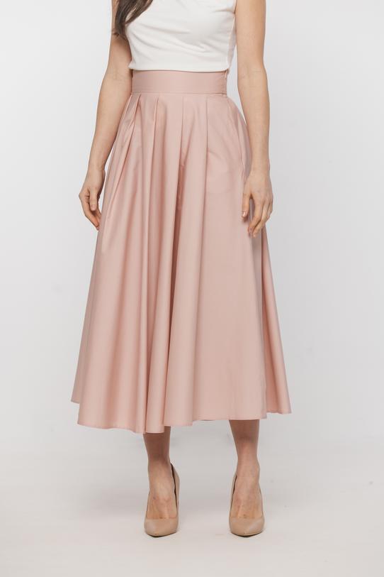 Pastelowo różowa spódnica w wizytowym stylu - 2