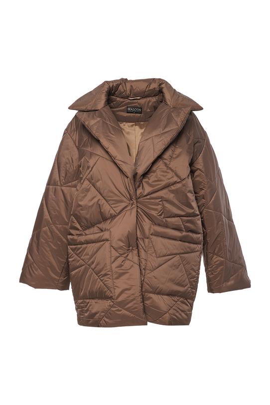 Pikowana brązowa kurtka z wykładanym kołnierzem - 1