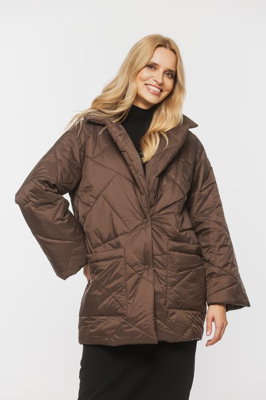 Pikowana brązowa kurtka z wykładanym kołnierzem - 2