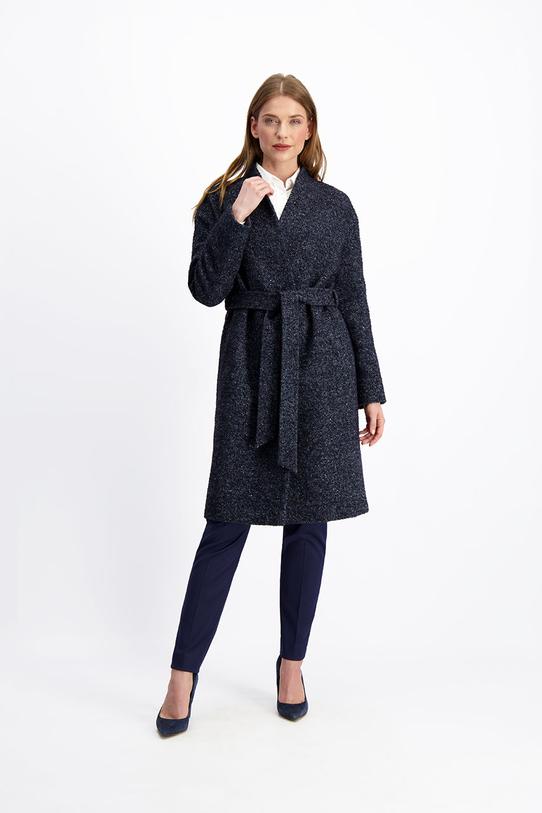 Granatowy melanżowy płaszcz w jodełkę - 2