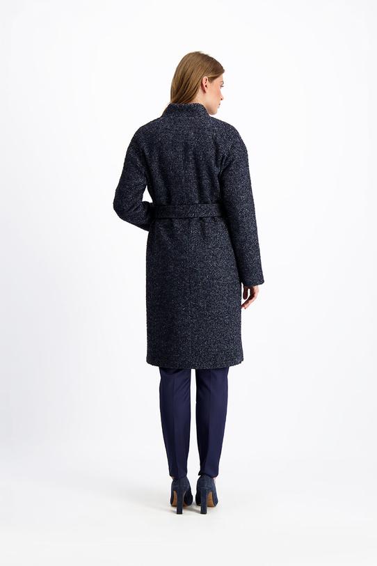 Granatowy melanżowy płaszcz w jodełkę - 5