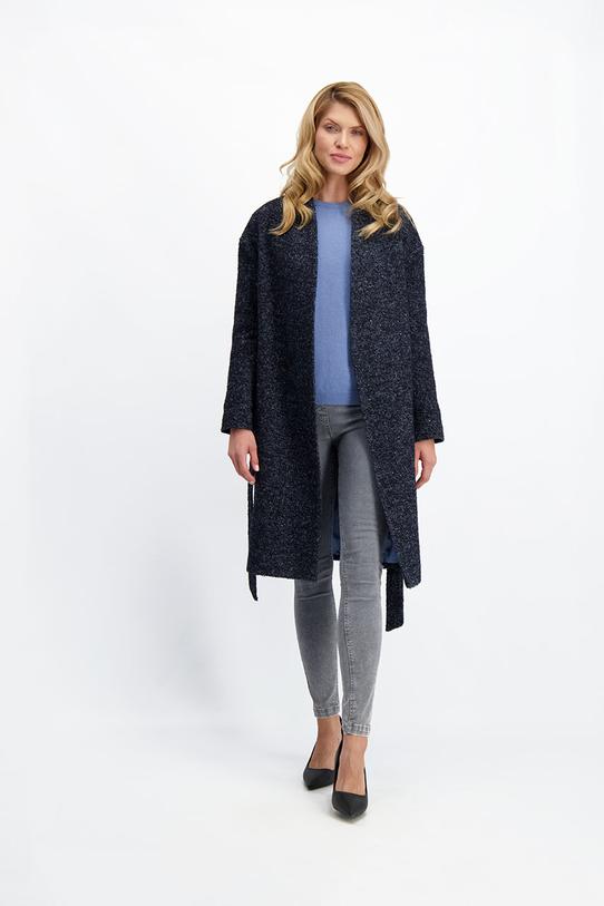 Granatowy melanżowy płaszcz w jodełkę - 3