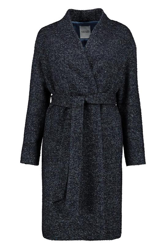 Granatowy melanżowy płaszcz w jodełkę - 1