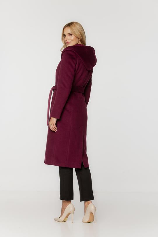 A purple woollen coat with a hood and a tie at the waist - 1