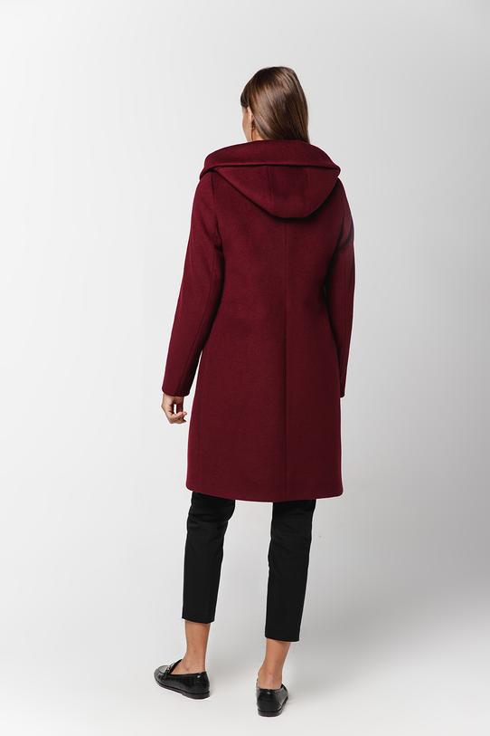 Bordowy płaszcz z alpaką i dużym kapturem - 1