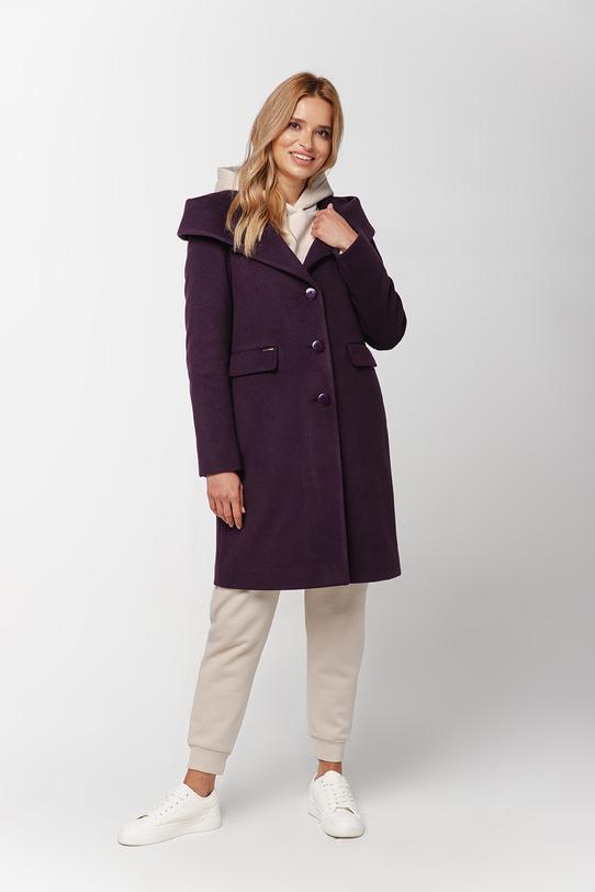 Wizualizacja Śliwkowy płaszcz z alpaką i dużym kapturem