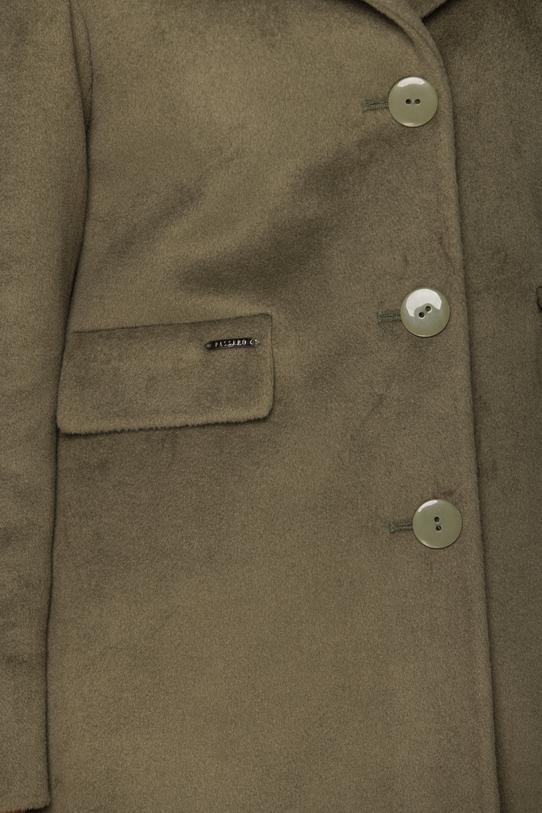 Oliwkowy płaszcz z alpaką i dużym kapturem - 5