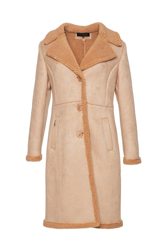 Beżowy kożuszek z kołnierzem i zapięciem na guziki - 1