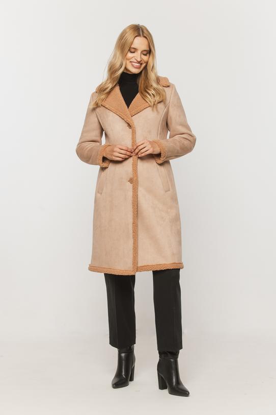 Wizualizacja Beżowy kożuszek z kołnierzem i zapięciem na guziki