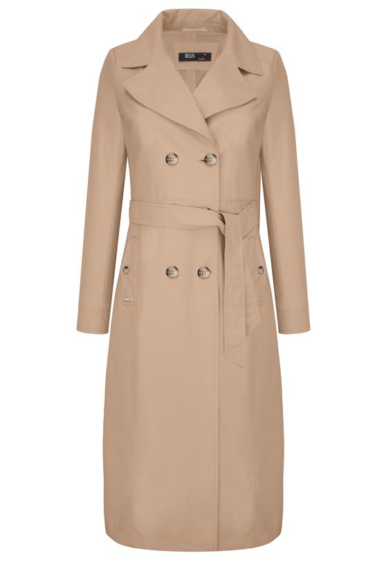 Wizualizacja Prosty kamelowy płaszcz z wiązaniem