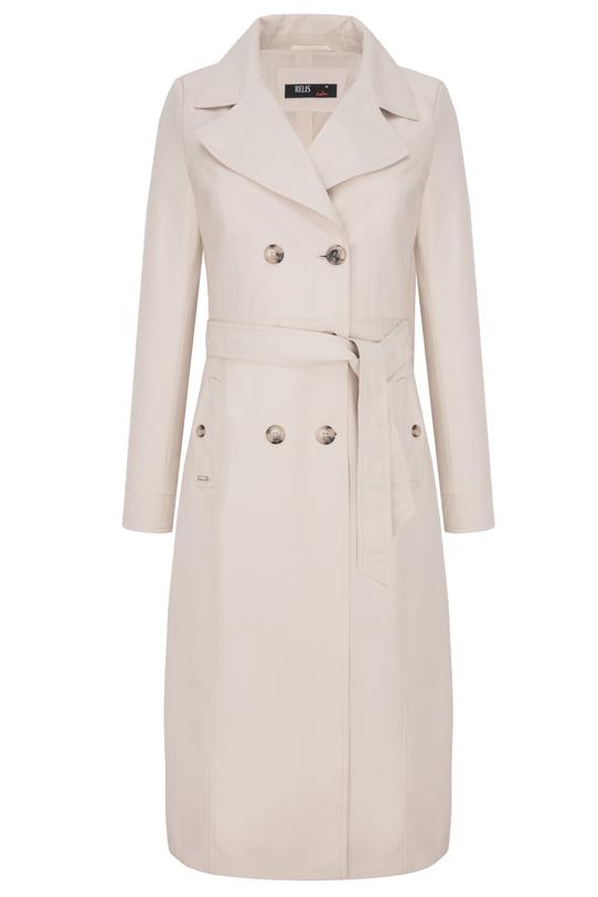 Wizualizacja Prosty kremowy płaszcz z wiązaniem