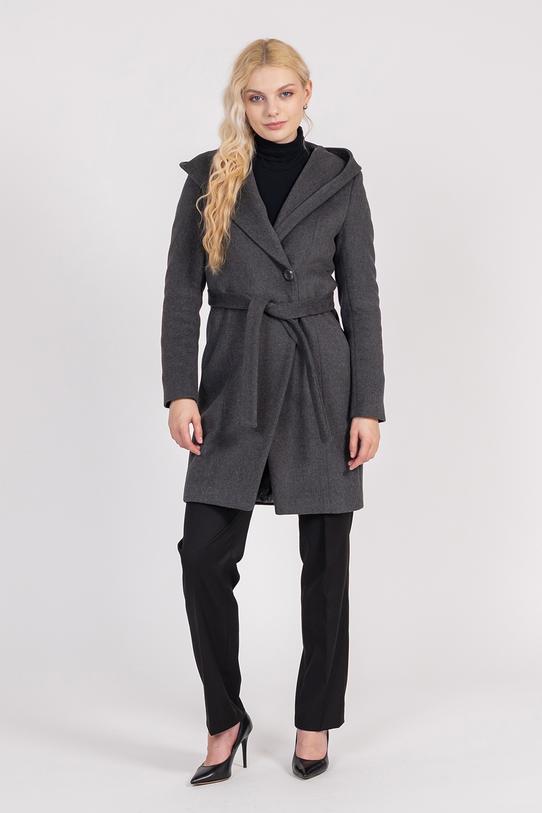 Wizualizacja Krótki ocieplany płaszcz wełniany z kapturem w kolorze ciemnej szarości