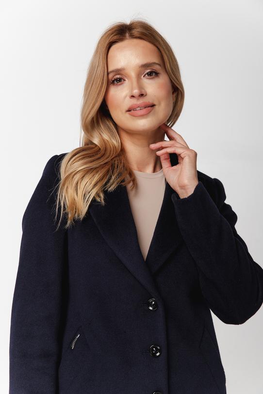 Granatowy wełniany płaszcz w klasycznej formie - 2