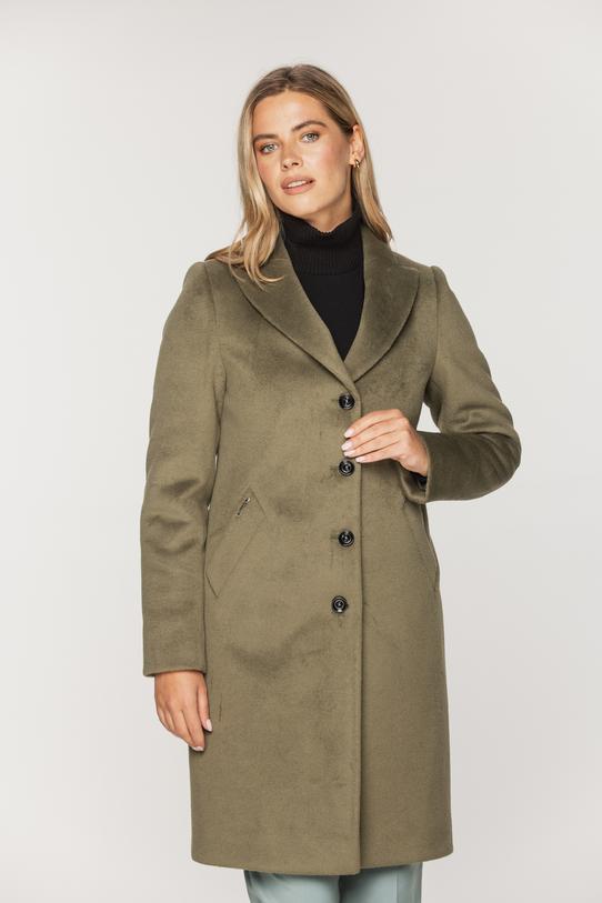 Oliwkowy wełniany płaszcz w klasycznej formie - 3