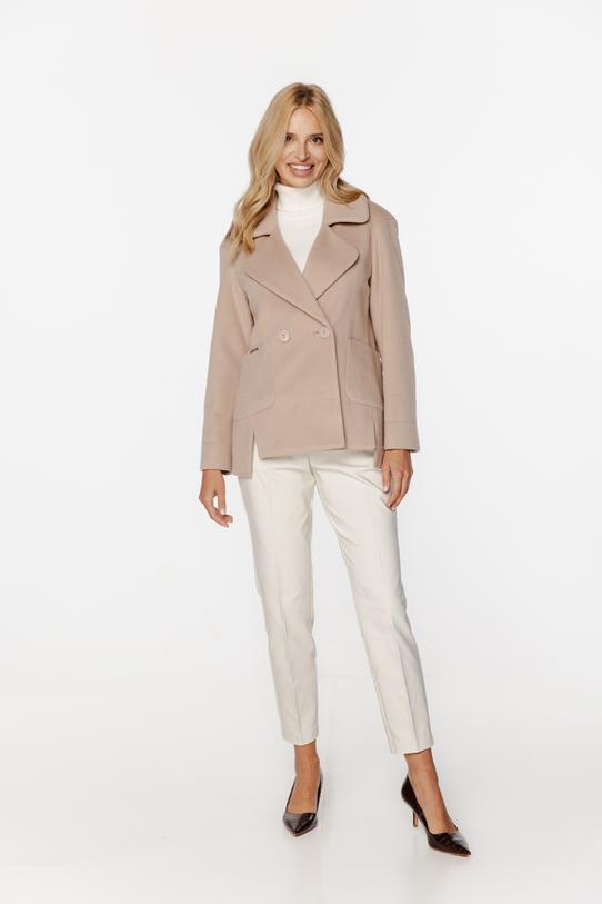 Wizualizacja Krótki dwurzędowy płaszcz z wełną i alpaką w odcieniu beżu