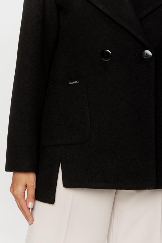 Krótki dwurzędowy płaszcz z wełną i alpaką w odcieniu czerni - 3