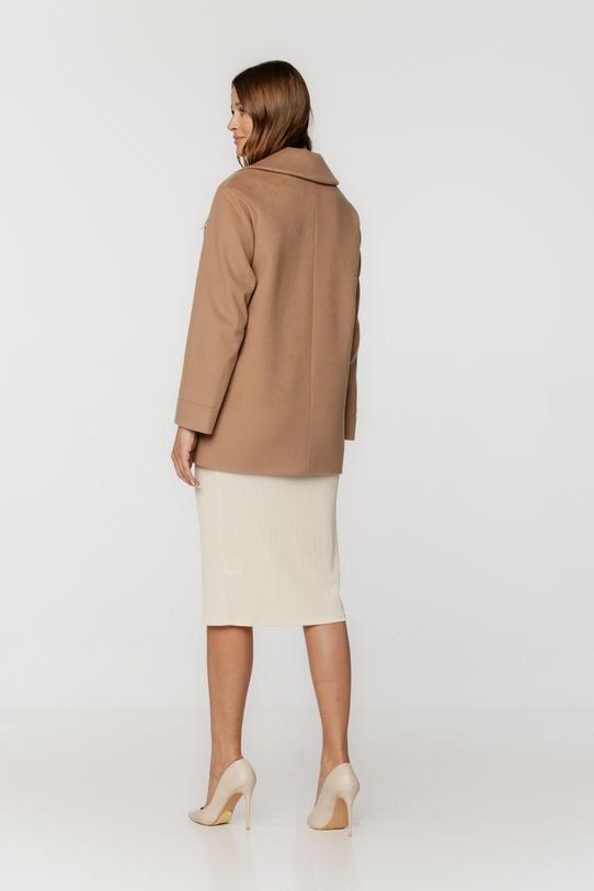 Krótki dwurzędowy płaszcz z wełną i alpaką w odcieniu toffi - 1