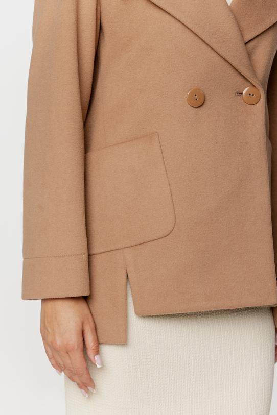 Krótki dwurzędowy płaszcz z wełną i alpaką w odcieniu toffi - 3