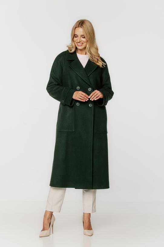 Wizualizacja Długi zielony płaszcz o szerokim prostym kroju