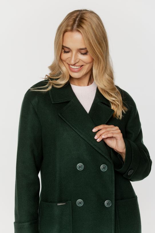 Długi zielony płaszcz o szerokim prostym kroju - 2