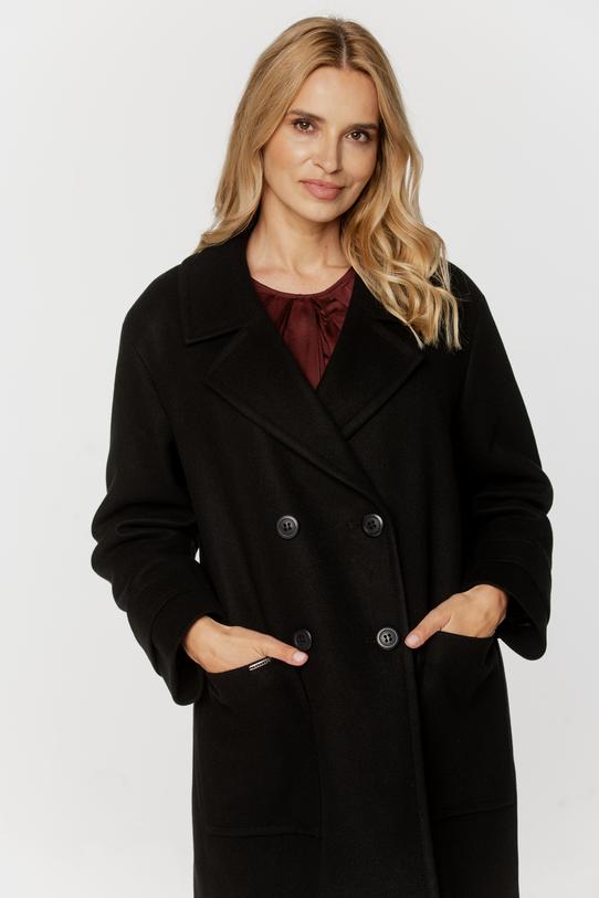 Długi czarny płaszcz o szerokim prostym kroju - 2