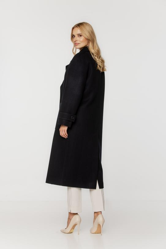 Długi granatowy płaszcz o szerokim prostym kroju - 1