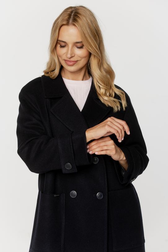 Długi granatowy płaszcz o szerokim prostym kroju - 2