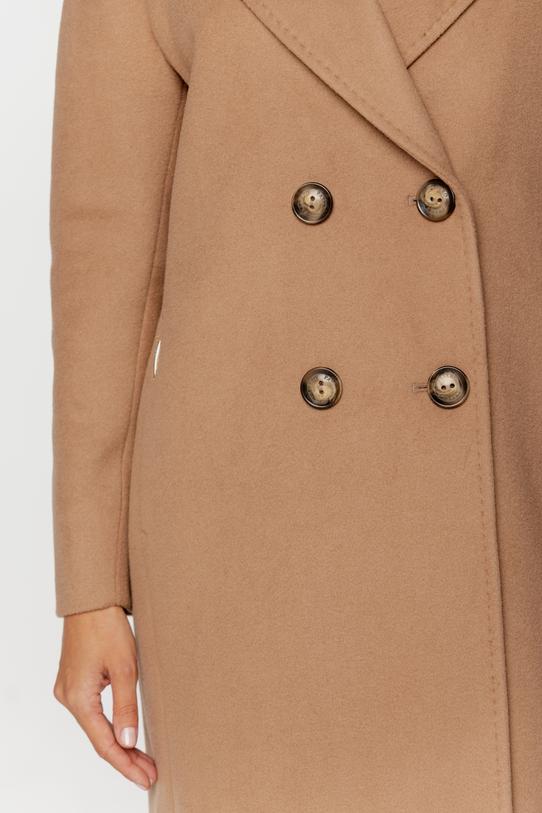 Wełniany dwurzędowy płaszcz toffi o prostym kroju - 3