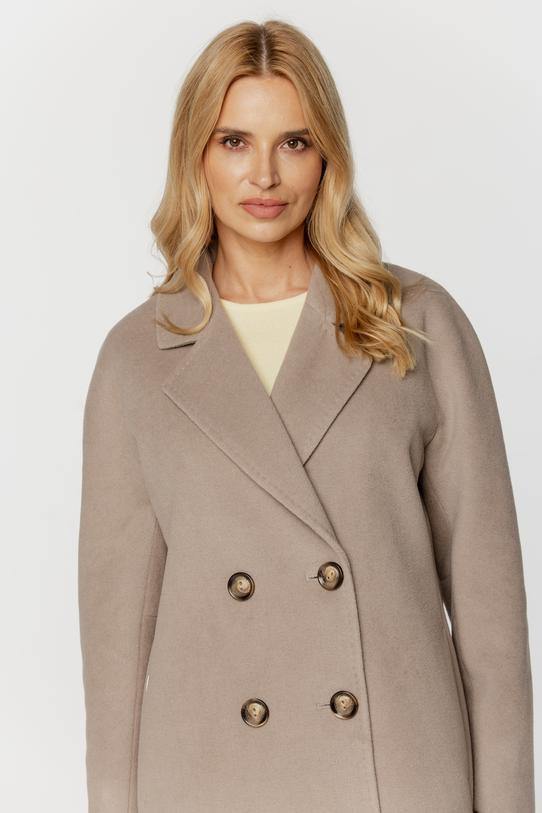 Wełniany dwurzędowy płaszcz taupe o prostym kroju - 2