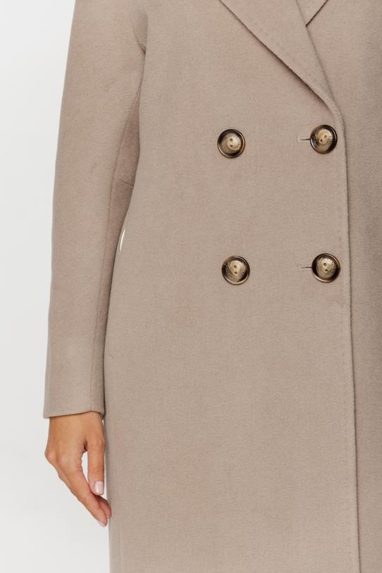 Wełniany dwurzędowy płaszcz taupe o prostym kroju - 3