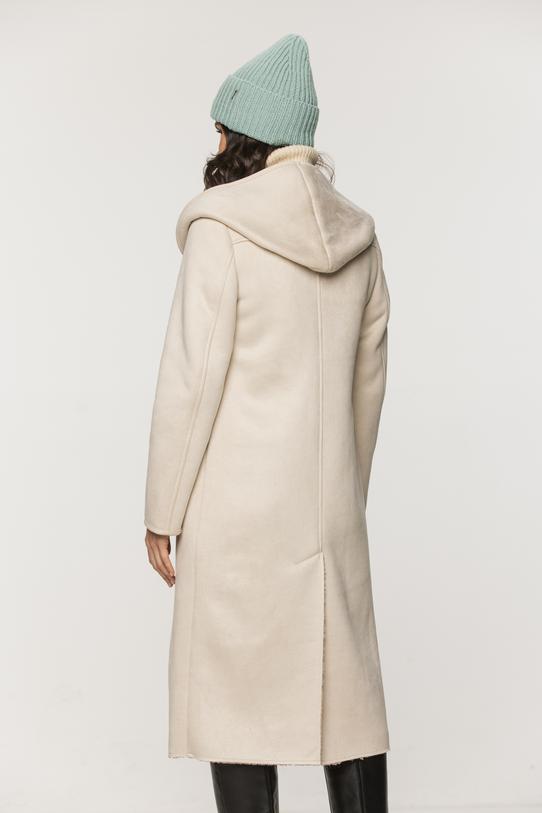 Ponadczasowy długi kożuszek z kapturem w kolorze śmietankowym - 3
