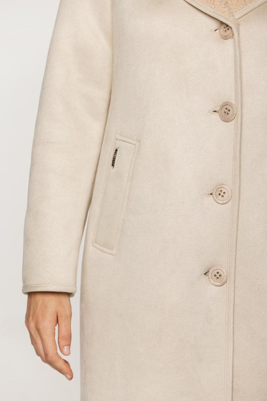 Ponadczasowy długi kożuszek z kapturem w kolorze śmietankowym - 5