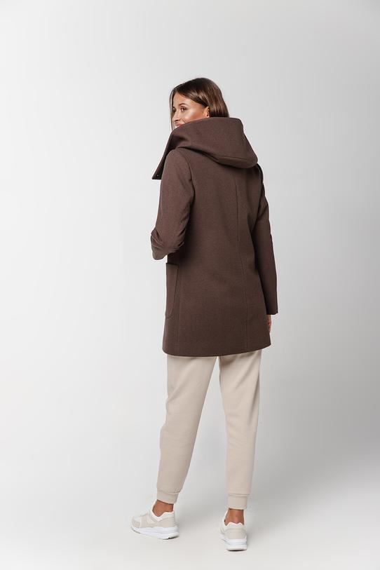 Brązowy ocieplany płaszcz ze stójką i  kapturem - 1