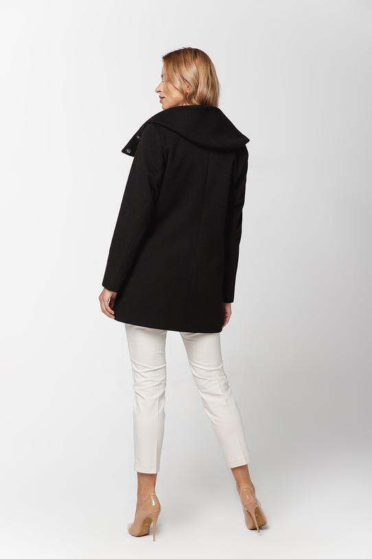 Czarny ocieplany płaszcz ze stójką i  kapturem - 1