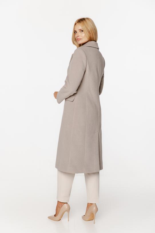 Wełniany szary płaszcz z patkami i zapięciem na guziki - 1