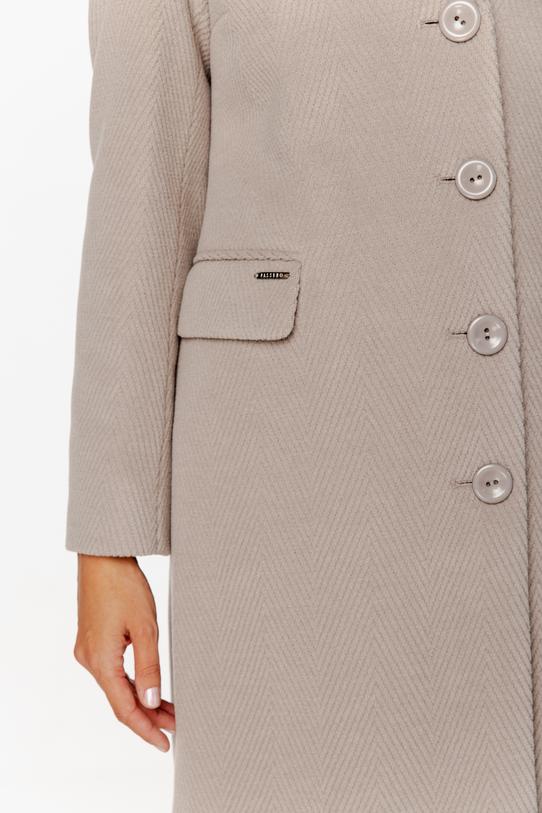 Wełniany szary płaszcz z patkami i zapięciem na guziki - 3