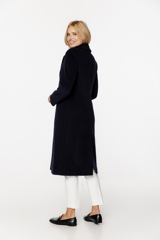 Wełniany granatowy płaszcz z patkami i zapięciem na guziki - 1