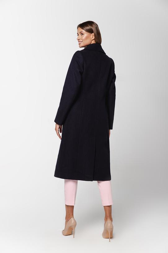 Zimowy granatowy płaszcz z dużym wykładanym kołnierzem - 1