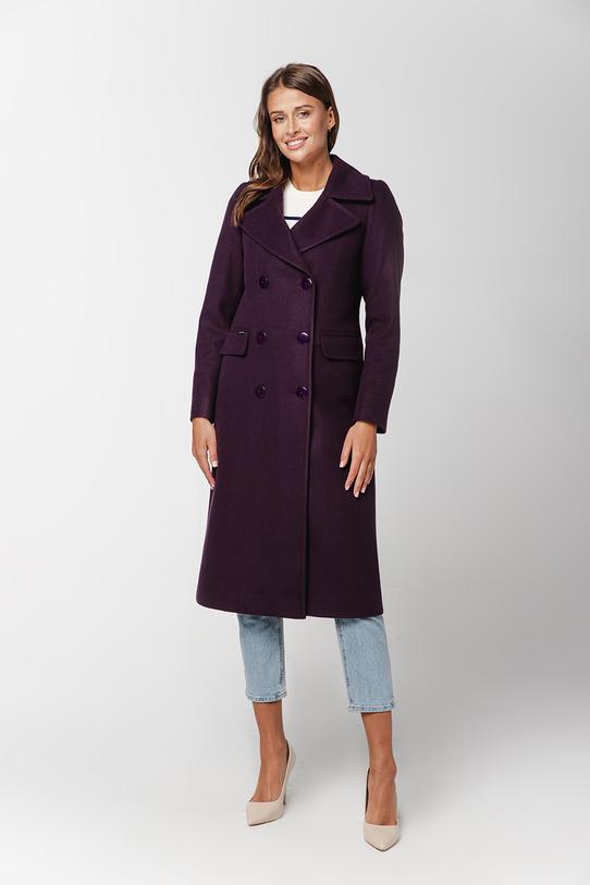 Wizualizacja Zimowy śliwkowy płaszcz z dużym wykładanym kołnierzem