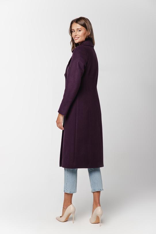 Zimowy śliwkowy płaszcz z dużym wykładanym kołnierzem - 1