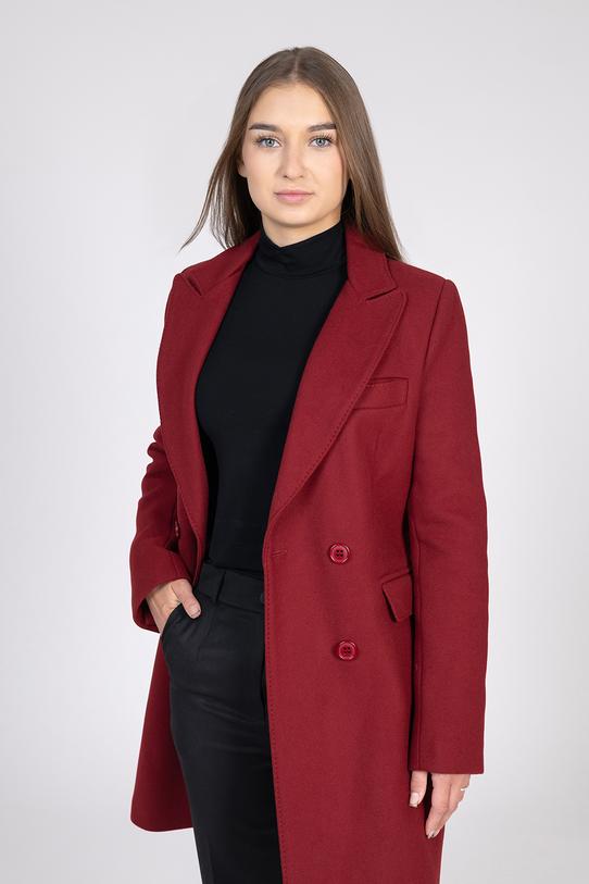 Bordowy dwurzędowy płaszcz włoskiej wełny premium - 3