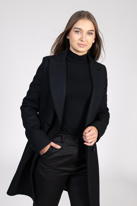 Czarny dwurzędowy płaszcz włoskiej wełny premium - 3
