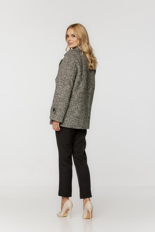 Wełniany krótki płaszcz w jodełkę z ocieplaną podszewką - 3