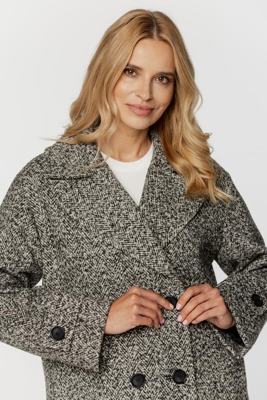 Wełniany krótki płaszcz w jodełkę z ocieplaną podszewką - 1