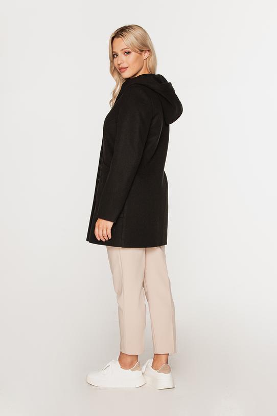Krótki czarny płaszcz z kapturem i kieszeniami - 1