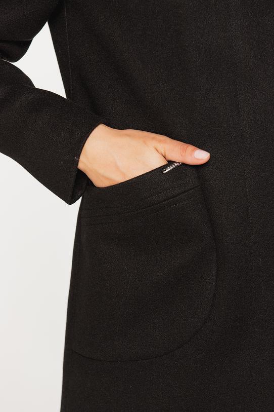 Krótki czarny płaszcz z kapturem i kieszeniami - 3