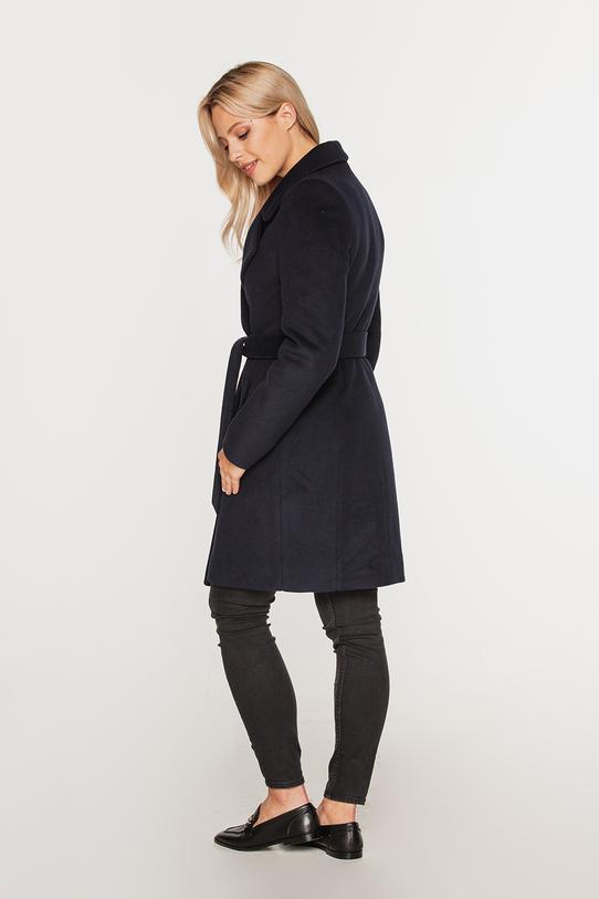 Wełniany krótki płaszcz granatowy z paskiem w talii - 1
