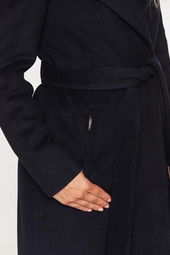 Wełniany krótki płaszcz granatowy z paskiem w talii - 3